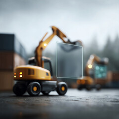 Futuristic excavator technology with automation at modern logistics hub. This innovative concept shows construction vehicle and container in yard