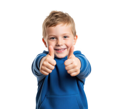 Kid approval stamp supporting family products featuring enthusiastic boy giving double thumbs up, ideal image for testimonials pages and product review sections focused on child friendly services