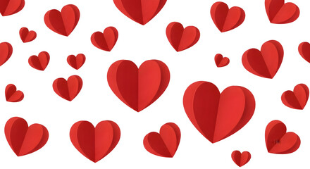 Floating Red Paper Hearts, isolated on transparent background