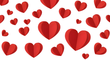 Floating Red Paper Hearts, isolated on transparent background