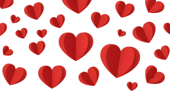 Floating Red Paper Hearts, isolated on transparent background