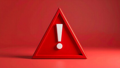 3D red triangular warning sign with white exclamation mark on red background.