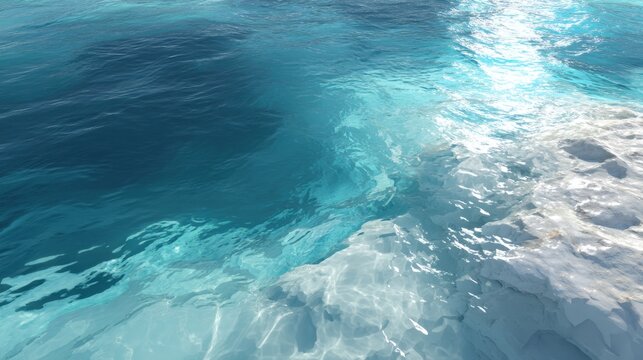 Tranquil Clear Ocean Water Reflections on Rocky Shoreline under Bright Sky with Gentle Waves and Serene Natural Beauty