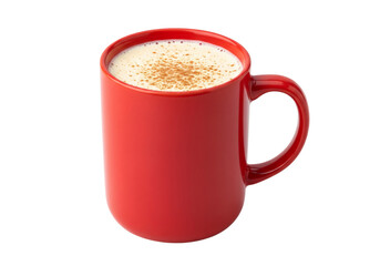 Obraz premium Warm Frothy Spiced Beverage in a Vibrant Red Mug, Isolated on White Background