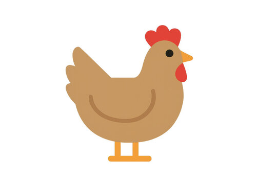 Brown chicken illustration with red comb and wattle, transparent background, simple cartoon hen symbol - Powered by Adobe