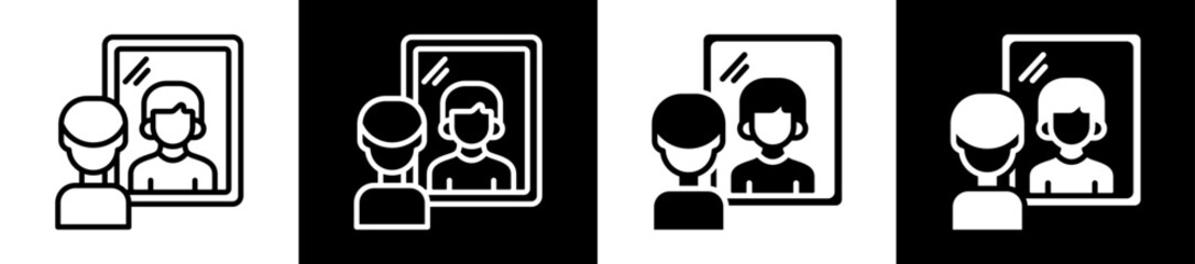 Self Reflection Icon Set In Black And White Filled Style Collection