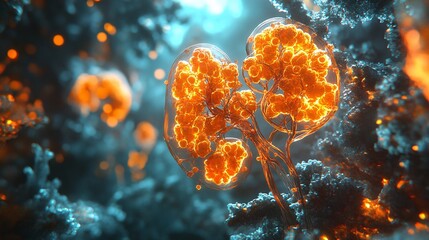 Detailed 3D rendering showcases a stylized human kidney, potentially useful for medical education, or illustrating organ diseases. The abstract representation makes it engaging for viewers and buyers.