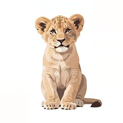 Adorable lion cub sitting attentively, capturing wild spirit and playful innocence in a heartwarming portrayal