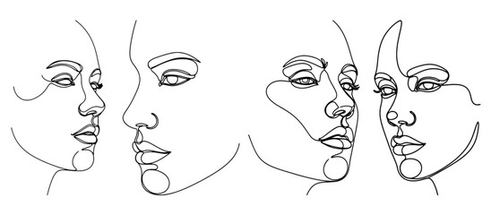 Line art vector illustration of a black tribal tattoo silhouette featuring an abstract woman's head profile, suitable for fashion art or logo design.