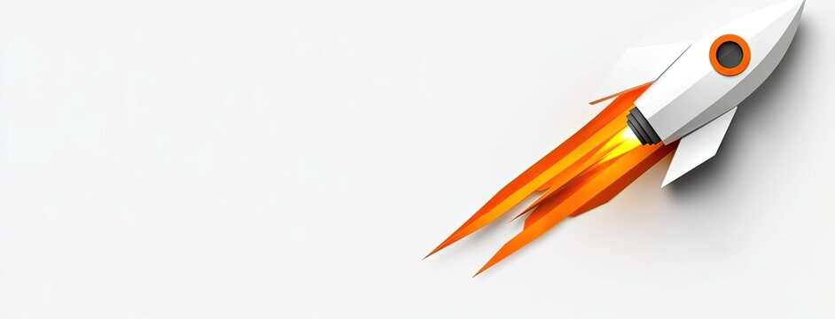 A sleek origami rocket launches into a minimalist background, symbolizing creativity and exploration in a serene high-resolution setting