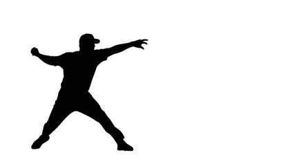 Obraz premium Dynamic silhouette of a baseball pitcher winding up for a powerful throw, ready to dominate the game with skill and strength in a modern design