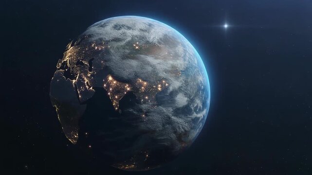 Earth From Space Showing India With City Lights And Aurora Australis image stock