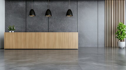 Sophisticated reception area featuring modern minimalist design with elegant lighting and refined marble finishes