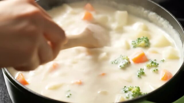 クリームシチューをかき混ぜる（料理・クッキング・煮込み）