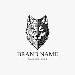 Digital wolf head logo design with circuit board elements. © art.Co
