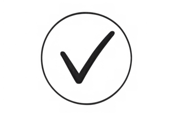 Black check mark in circle icon, transparent background, symbolizing success, approval, and completion