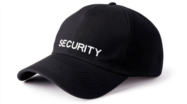 Black baseball cap with security label for protection and safety in various environments