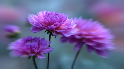 Obraz premium Beautiful Purple Flowers with Soft Focus and Gentle Blurring in a Dreamy Landscape Setting for Nature and Floral Photography Lovers
