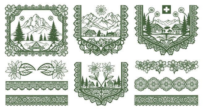 Traditional Swiss Scherenschnitte Paper Cutting Set Delicate Alpine Floral Lace Borders