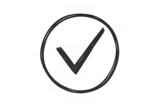 Hand drawing check mark in circle icon, symbolizing achievement, completed task, approval, yes, correct
