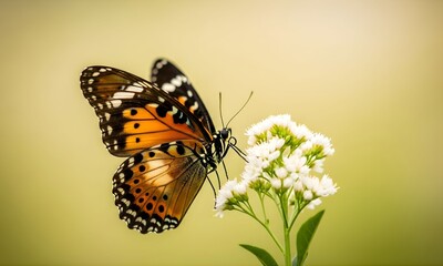 Naklejka premium Monarch Butterfly on White Flower,Close-Up Macro in Soft Sunlight