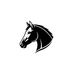 Elegant black stallion head mascot on a clean white background.