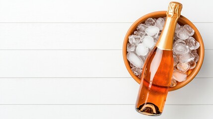 Obraz premium Elegant champagne bottle elegantly chilled in an ice bucket inviting celebration and joy from a luxurious perspective