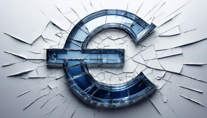 cracked glass euro symbol on white background