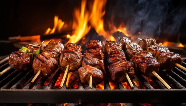 grilling skewered meat over open flames