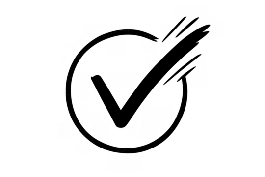 Hand drawn check mark icon in a circle on transparent background. Concept of success, approval, correct, or done - Powered by Adobe