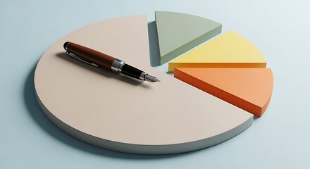 Pie chart with pen on top, representing data analysis and business planning