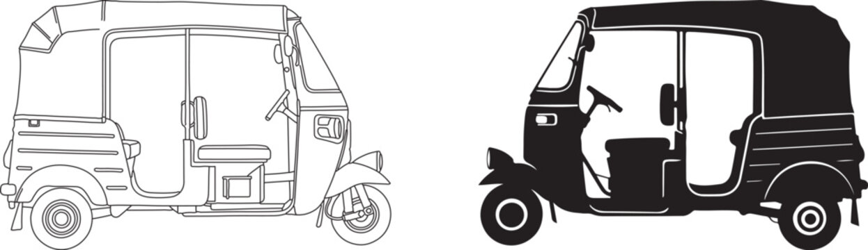 CNG auto rickshaw vector set design.