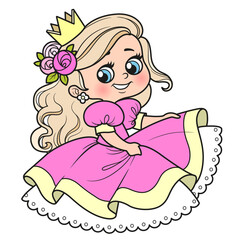 Naklejka premium Cute cartoon baby princess in pink ball dress isolated on white background