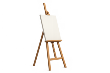 Wooden easel holding a blank white canvas, representing art, creativity, imagination, and a starting point for new projects