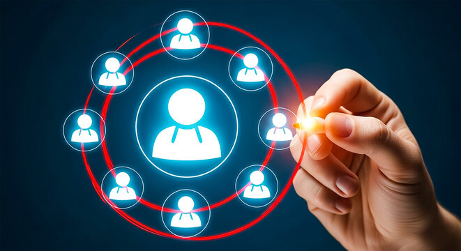 Social Network Circle Connecting people icons with hand drawing connections digital business networking and