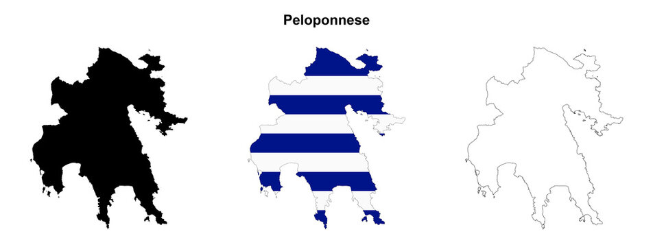 Transparent Peloponnese outline map set
