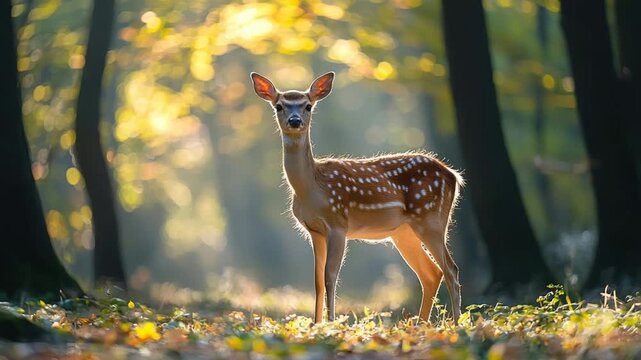 grazing deer animal in the forest wild landscape video