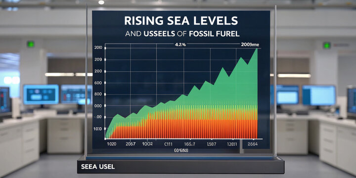 Rising sea levels climate change global warming ocean rise data visualization graph chart infographic trend increase environment sea level coastline flooding risk climate temperature emission - Powered by Adobe