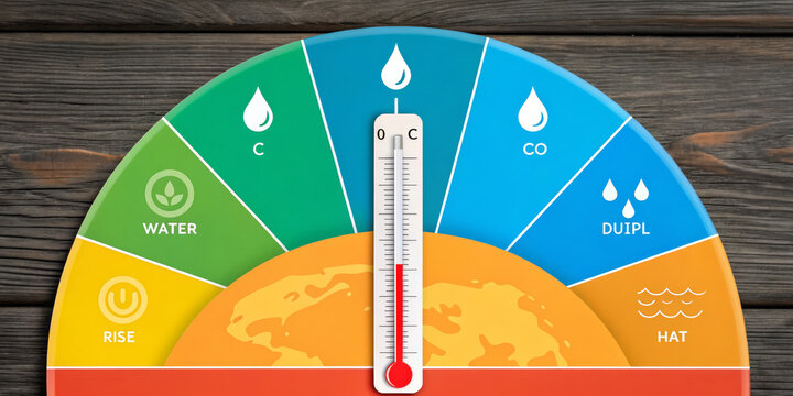 Climate change global warming temperature gauge thermometer climate risk energy infographic environmental impact rising heat weather sustainability