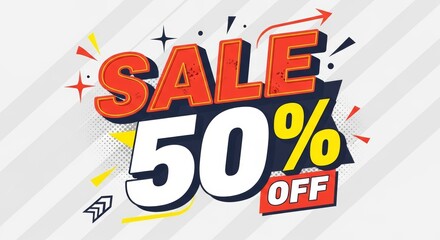 Dynamic promotional graphic with bold typography and abstract shapes for a major retail discount announcement