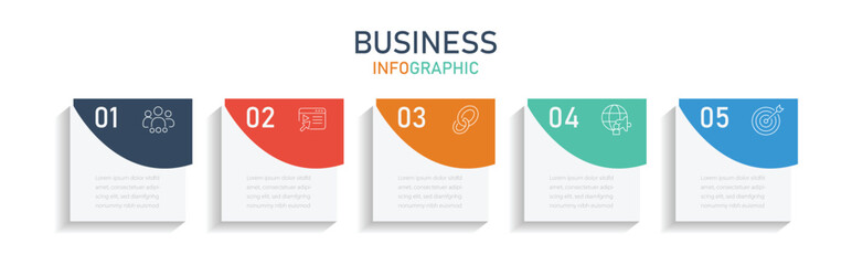 Business infographic template with step or option design. Timeline infographic design element and number options. Business concept with 5 steps. Vector