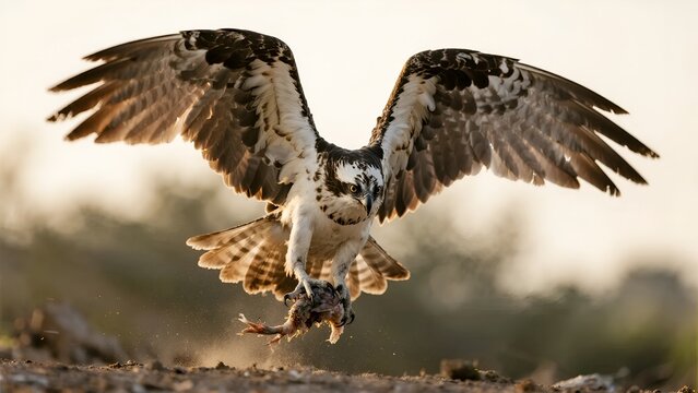 Great horned owl in flight with wings spread wide - Powered by Adobe