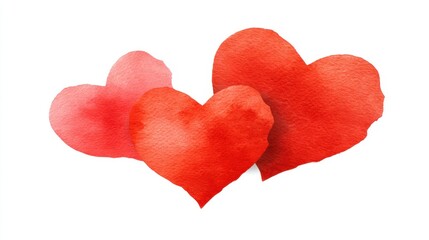 Watercolor Painting of Three Hearts in Different Shades of Red, Perfect for Valentine's Day and Romantic Themes, Isolated on White Background