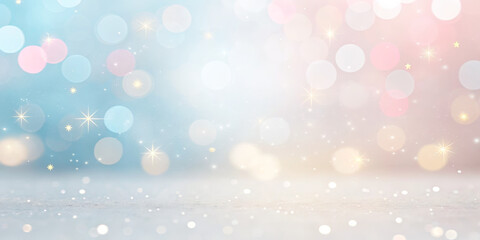 Soft pastel bokeh background festive sparkle light dreamy blur glitter winter holiday glow minimal abstract pink blue gradient gentle shimmer magic mood