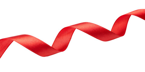 a single red ribbon curling in a wave isolated on transparent background