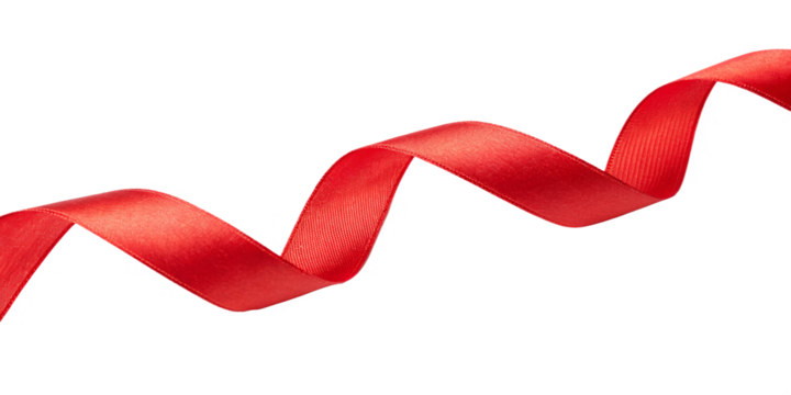 a single red ribbon curling in a wave isolated on transparent background