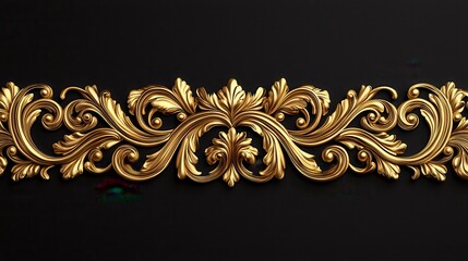 Ornate gold filigree flourishes across a textured black background showcasing intricate detailing and metallic luster