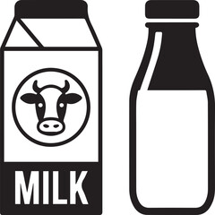 milk carton and bottle icons black and white vector illustration