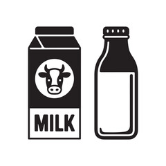 milk carton bottle icon set for packaging label and signage