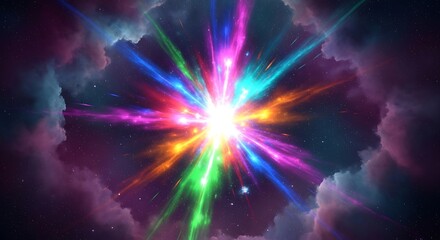Abstract illustration of a vibrant burst of light within a cloudy atmosphere